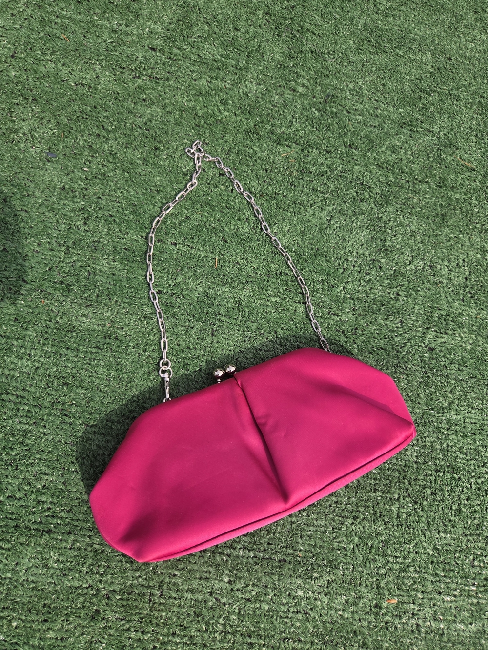 Nine West Hot Pink Satin Chain Clutch